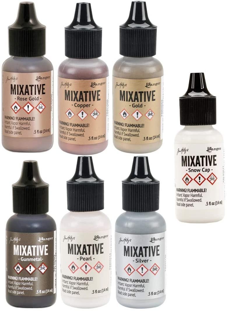 Ranger Tim Holtz Alcohol Pearls Complete Set Bundle All 12 Colors, Ranger Tim Holtz Alcohol Ink Mixatives All 7 Colors, 10 Pixiss Precision Ink Blending Tools