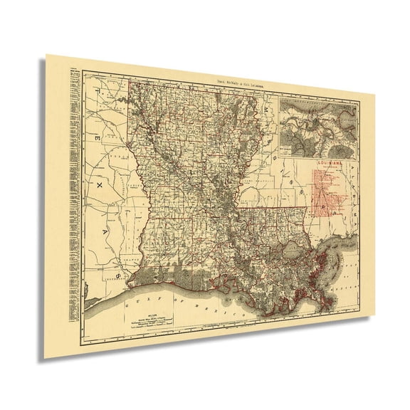Vintage 1896 Map of Louisiana Vintage Map of Louisiana Wall Art - Old Louisiana Wall Map Indexed Showing Cities Towns and Railroads - Louisiana Wall Decor