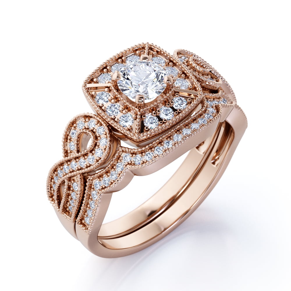 Jeenmata Huge Art Deco 1 Carat Round Cut Real Diamond Antique Design Wedding Ring Set In 10k White Gold Walmart Com Walmart Com