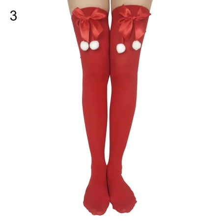 

Waroomhouse Christmas Stockings Thigh High Striped Unisex Bow-knot Stretchy Socks Cosplay Accessories