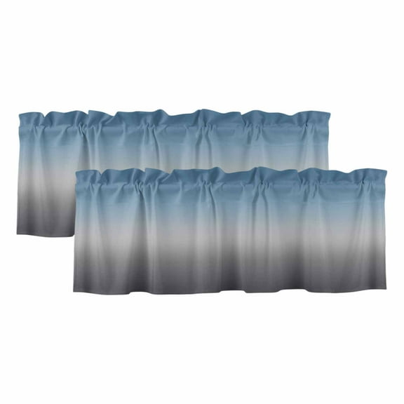 2 Pack Blue Gray Valance for Window Gradient Kitchen Valance Rod Pocket Short Curtain Topper Decorative Window Treatment for Living Room Bedroom 60"x18"