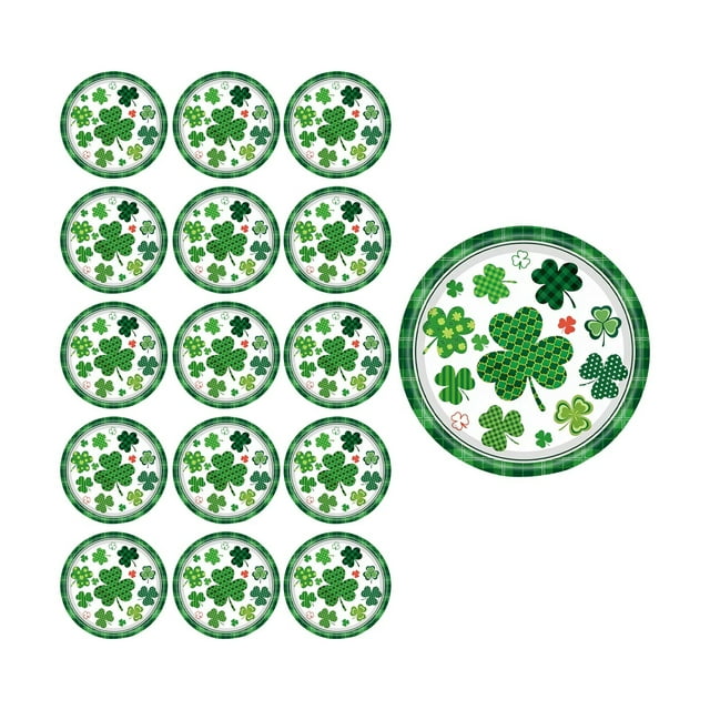 Assiettes en Papier Jetables de 7 Pouces pour Fête à Thème de la Saint-Patrick avec Trèfle, Lot de 16, Design Vert