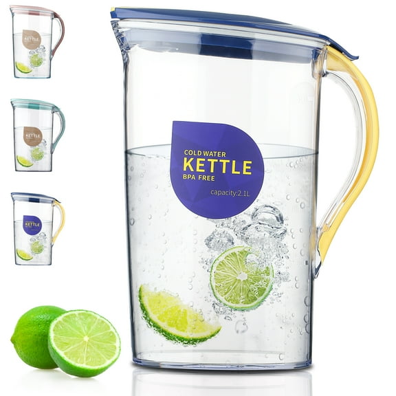 ReaNea Plastic Water Pitcher with Lid 71 oz, Great for Juice, Milk, Beverage Cold Tea, Iced Tea (Yellow)