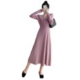 thumbnail image 1 of Qarigey Vestido Midi de punto de manga larga con cuello en V, suéter de Color sólido de cintura alta, fiesta de vacaciones, ropa de invierno y otoño, Vestidos Rosa S Qarigey AP008203-01, 1 of 6