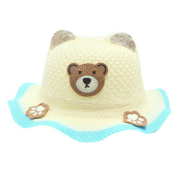 MIASHUI Summer Girls Straw Hat Baby Toddler Floppy Hat Cute Bear Sun Beach Cap,Sky Blue,2-8 Years
