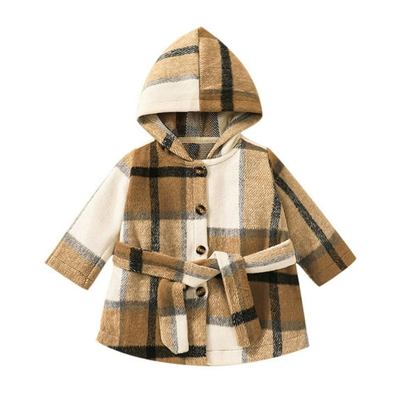 HAiming Toddler Boy Girl Plaid Long Sleeve Jacket Casual Button down Hooded Shirt Fall Winter Trendy Outwear with Belt