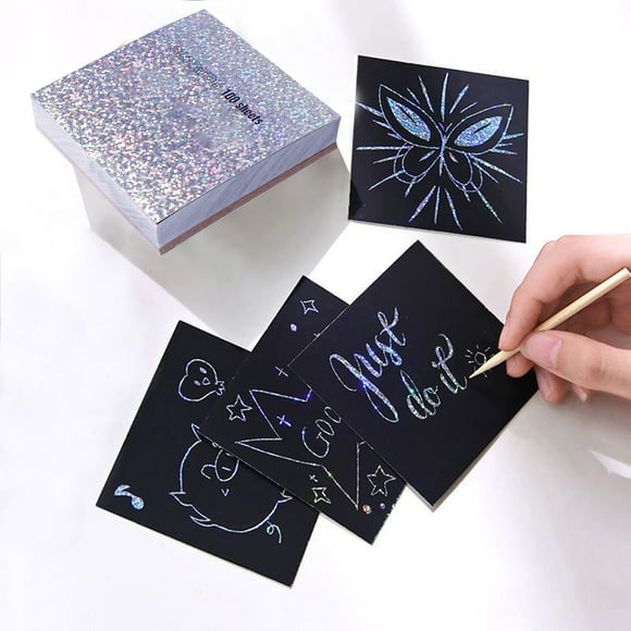 Pntutb Scratch Paper Art Set 100 Pcs Papier à Gratter pour les Enfants Noir Gratter des Kits d'Artisanat d'Art Notes de Note