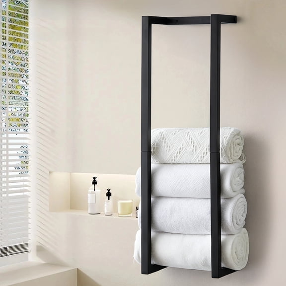 VEGCOO Towel Racks for Bathroom Wall Mounted,Metal Bath Towel Holder Wall for Modern Small Space Bathroom Towel Storage,Bathroom Towel Organizer for Rolled Towels, Black