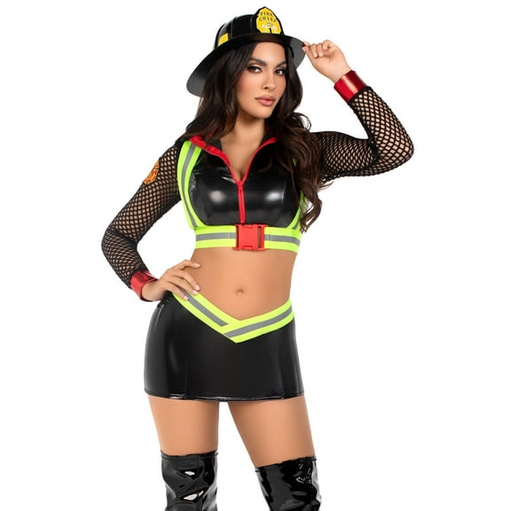 Leg Avenue Women's Five Alarm Fire Fighter Halloween Costume, Black, Small