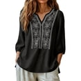 thumbnail image 4 of ClodeEU Women's V Neck 3/4 Sleeve Puff Sleeve Loose Blouse,Solid Color Casual Summer Top Black,Women's Plus L, 4 of 7