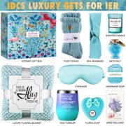 Aofmee Gift Baskets for Women, 10 Pcs Ocean Relaxing Spa Bath Gifts Sets with Flannel Blanket, Beauty Mothers Day Birthday Holiday Box Idea for Her, Blue