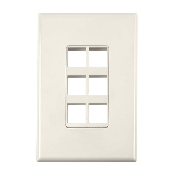 Construct Pro 6-Port Keystone Wall Plate with Screwless Face (Color: Light Almond)