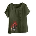 thumbnail image 4 of Aqestyerly Haut à Manches Courtes, T-Shirt Décontracté en Lin à Col Rond Imprimé à Manches Courtes pour Looks Polyvalents/vert Armée (L), 4 of 4