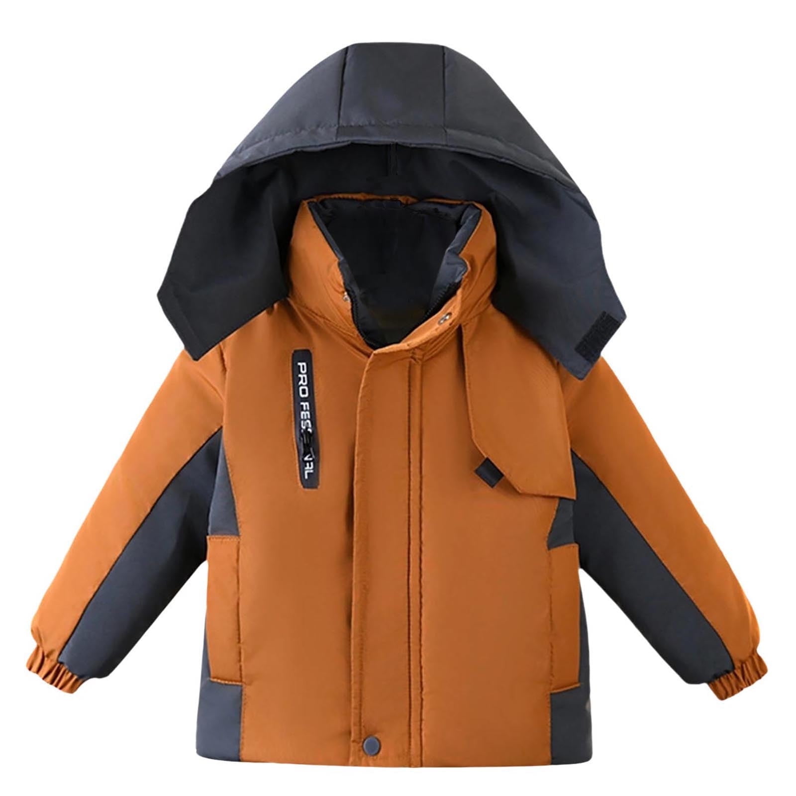 Riecok Toddler Winter Coats for Boys with Pocket Long Sleeve Zip up Solid Color Everyday Casual Outwear Orange 5 Years