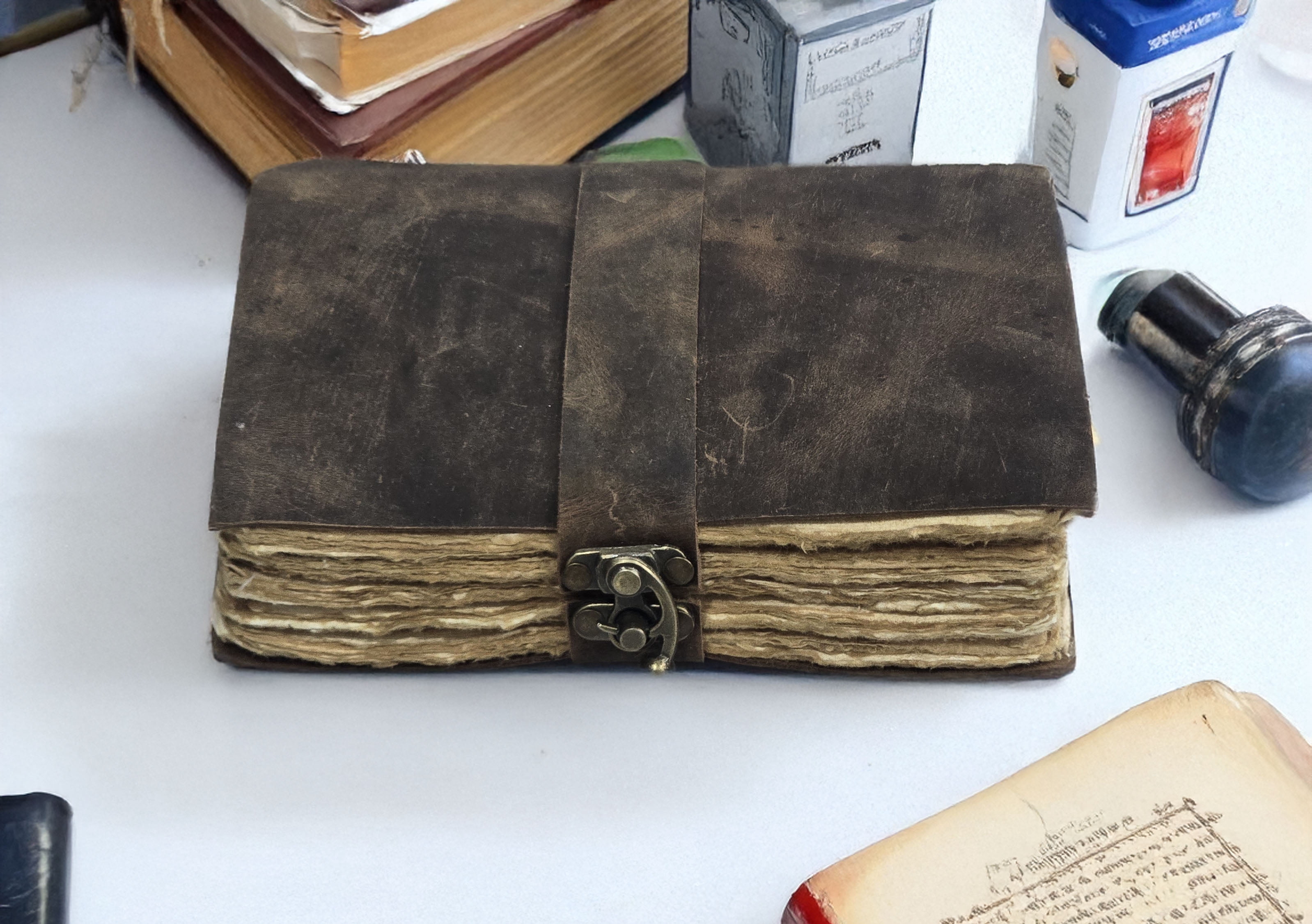 Leather Notebook, 200 Blank Deckle Edge Paper, Handmade Fancy Bound Journal For Women and Men