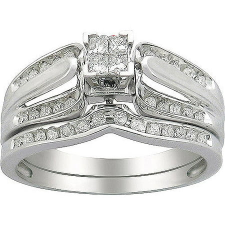 1/3 Carat T.W. Diamond Quad-Design Bridal Set in 10kt White Gold