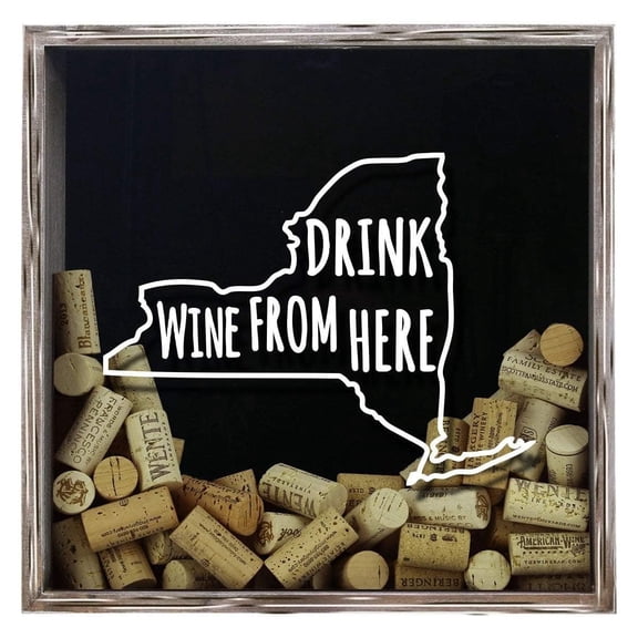 Torched New York Drink Wine Cork Shadow Box Wall Mount Decor 13"x13"x3" Gray