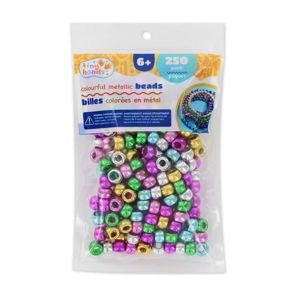 TINY HANDS Perles de poney métalliques colorées — paquet de 250, âge 6+