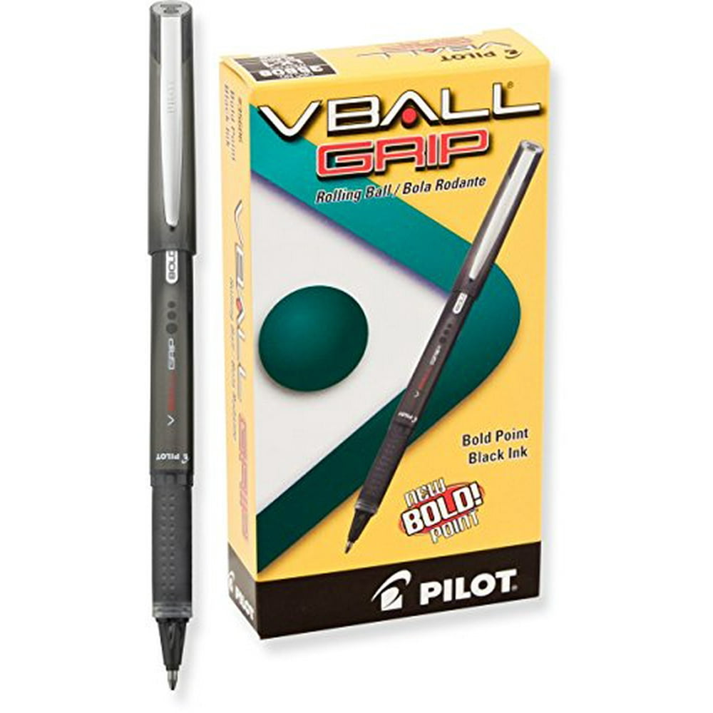 Pilot VBall Grip Liquid Ink Rolling Ball Pens, Bold Point, Black Ink
