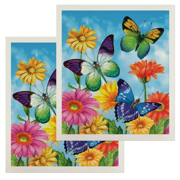 Briarwood Lane Fluttering Butterflies Swedish Dishcloth (2-pack)