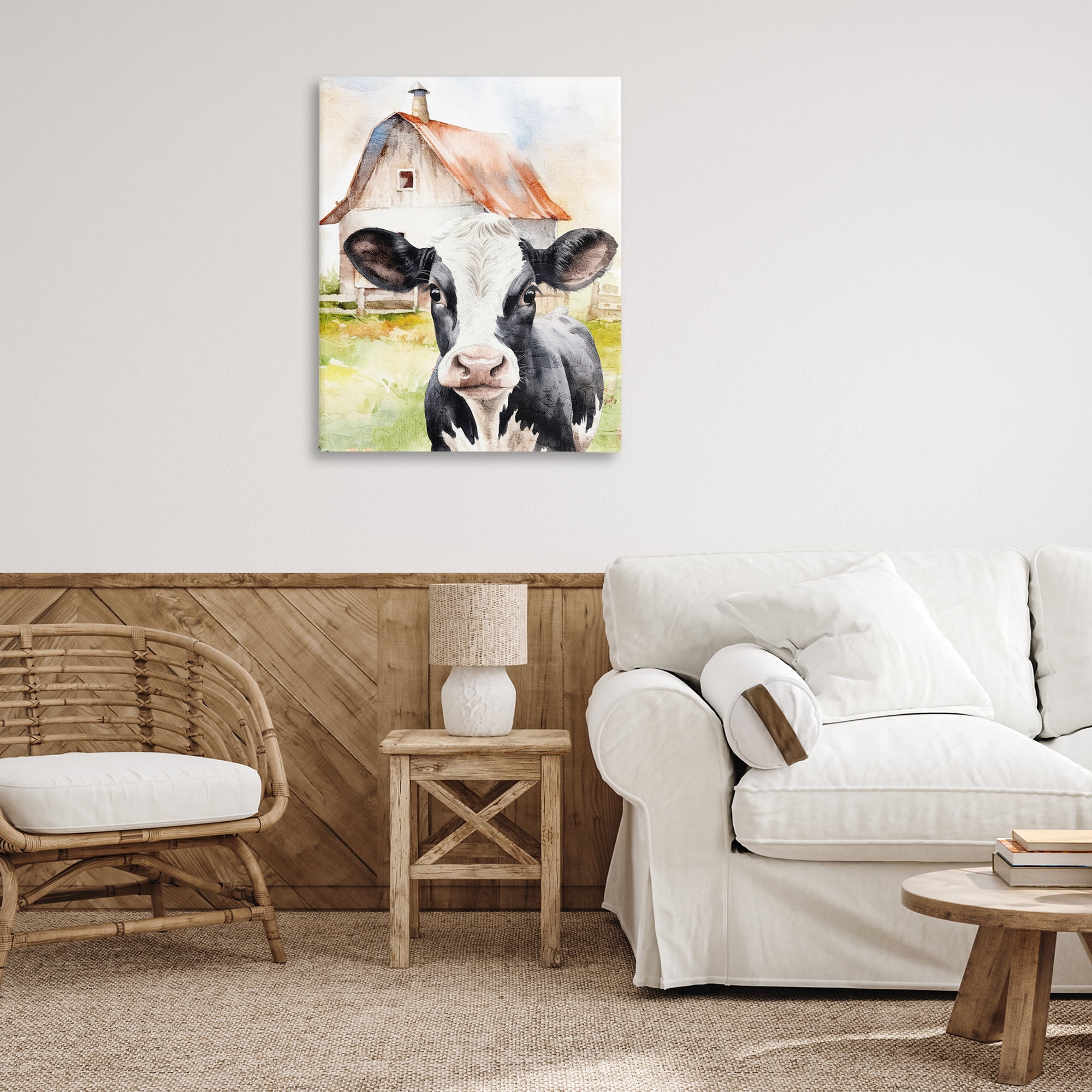Stupell Industries Cow Little at Farm Animals Painting Wrapped Canvas Art Print Wall Art, 30 x 40