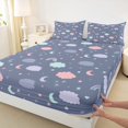 thumbnail image 4 of Homewish Galaxy Stars Moon Twin Sheet Sets, Cute Cloud Rainbow Twin Fitted Sheet, Blue Cartoon Starry Sky Flat Sheet, Microfiber Bedroom Decor, 3-Piece, 4 of 8