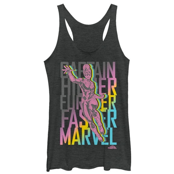 Women's Marvel Captain Marvel Rainbow Mantra Racerback Tank Top Black Heather Small