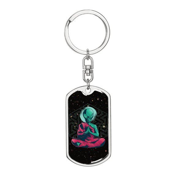 Consciousness Alien Stainless Steel or 18k Gold Premium Swivel Dog Tag Keychain