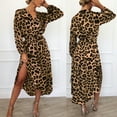 thumbnail image 4 of Yokua Women's Long Sleeve V Neck Belted Maxi Dress Leopard High Waist Long Dress, 4 of 16