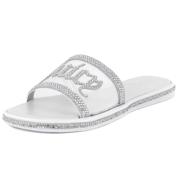 Sandalias Slide Juicy Couture con diamantes de imitación brillantes Yves Silver