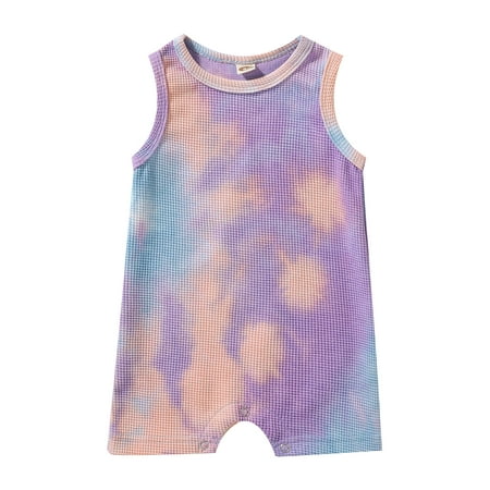 

ZAXARRA Baby Boy Girl Summer Playsuit Sleeveless Tie-dye Print Romper