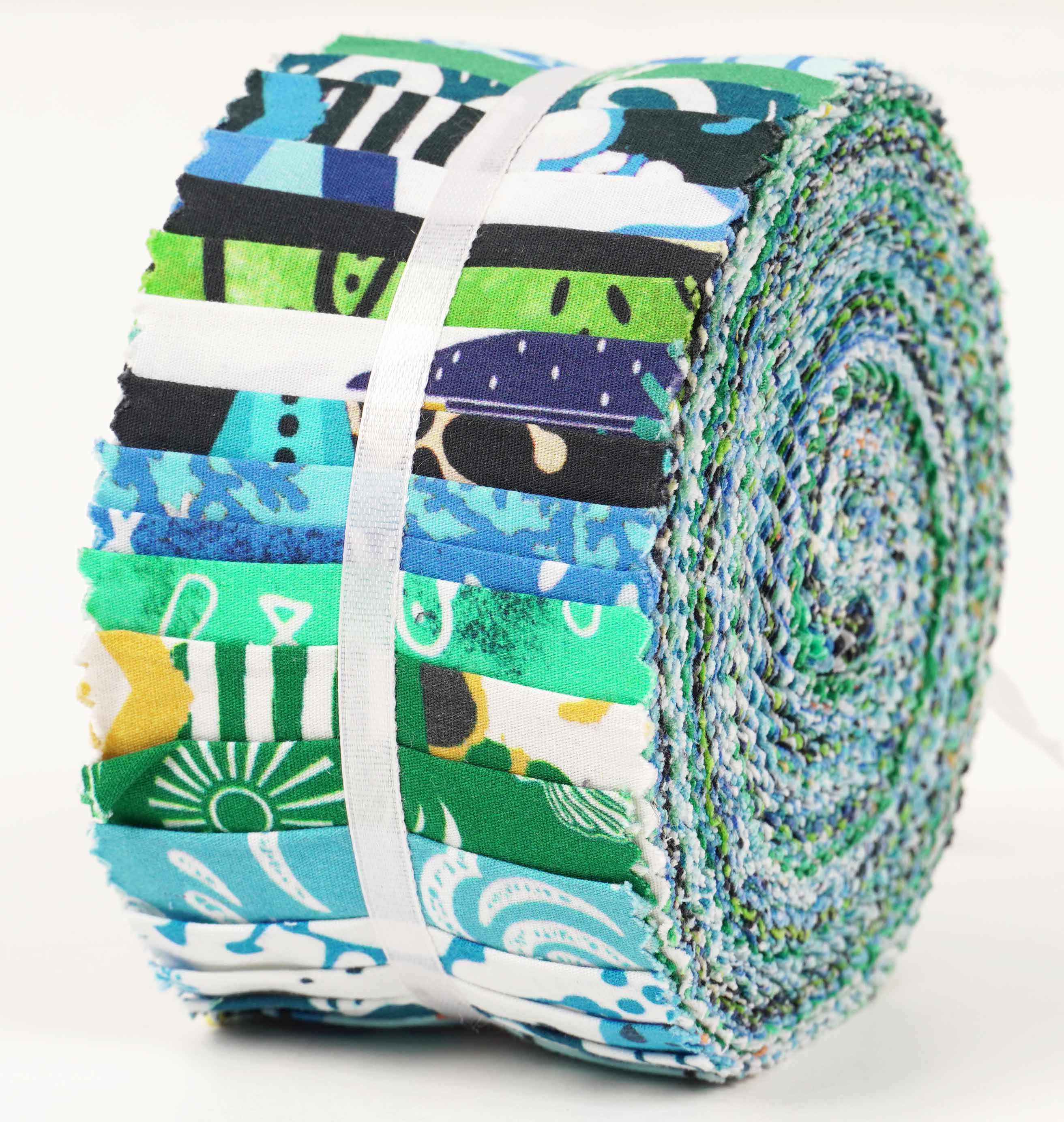 Soimoi 40Pcs Beach Print Cotton Precut Fabrics For Quilting Craft Strips 2.5x42 inches Jelly Roll - Blue & Green