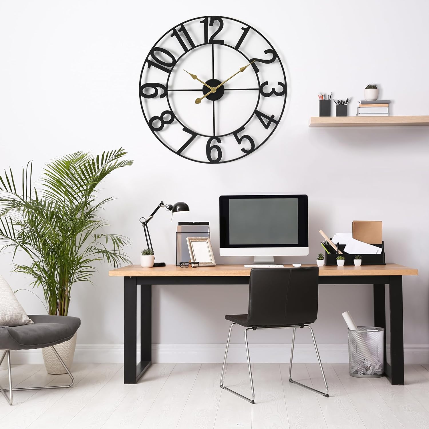 Sorbus Large Metal Numerical Wall Clock for Living Room Decor (Black, 24" Diameter)