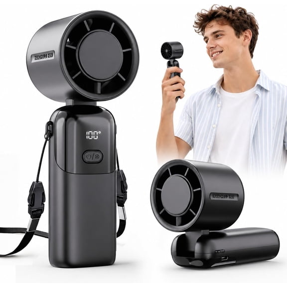 Portable Handheld Fan, 100 Speed Electric Personal Fan Rechargeable with LED Display for Outdoor Home