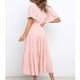 thumbnail image 4 of Gibobby Vestido casual de punto para mujer Vestido de empalme de manga acampanada con cordones y cuello en V de color sólido de moda informal para mujer(Rosa,XL), 4 of 5
