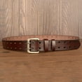thumbnail image 3 of Cinturón de cuero Bearachild para hombre hebilla doble 3,8 cm lujo retro color café 120cm, 3 of 6