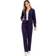 thumbnail image 6 of LELINTA 2-Piece Set Womens Solid Velvet Tracksuit Set Pullover Wrinkle Resistant Full Zip-up Hooded Sweatshirts & Pants Set, Red/ Purple, S-2XL, 6 of 6