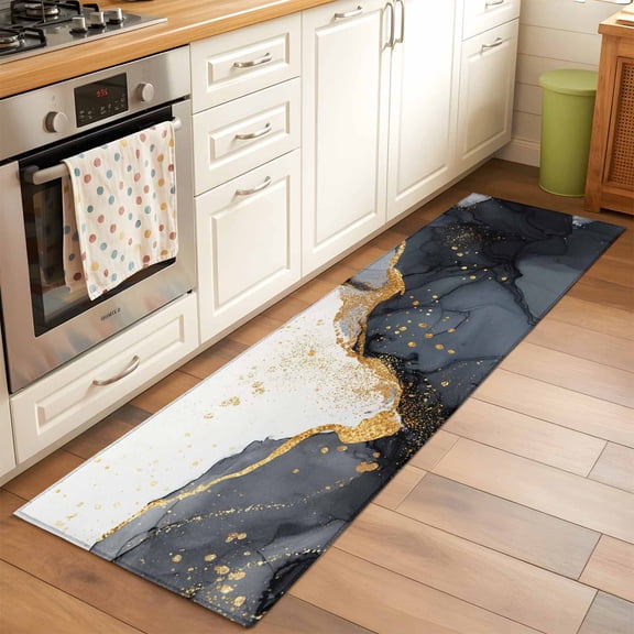 2'x6' Rug Runners for Hallways Kitchen, Black White Marble Non Slip Entryway Beside Floor Carpet Runner, Retro Modern Abstract Marble Crack Washable Laundry Room Bedroom Throw Rugs Mat for Family Pet