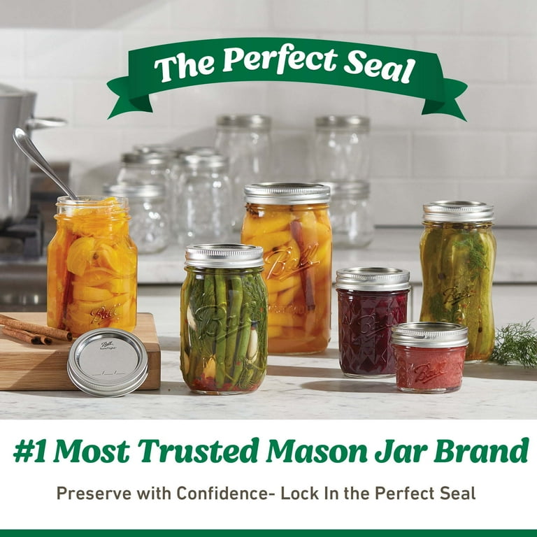Ball Pint Size Glass Mason Jars with Lids & Bands, Wide