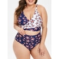 thumbnail image 1 of Estampado de estrellas, talla grande, corte posterior, traje de baño Rosegal  de una pieza, 1 of 5