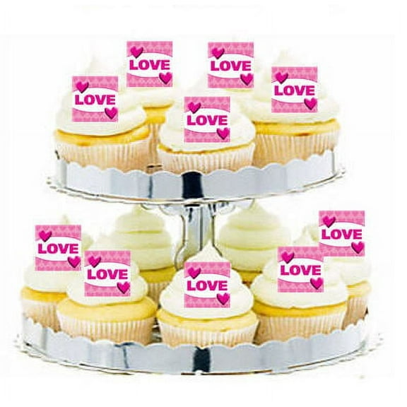 24pk Pink Love Edible Cupcake Decoration Toppers / Picks