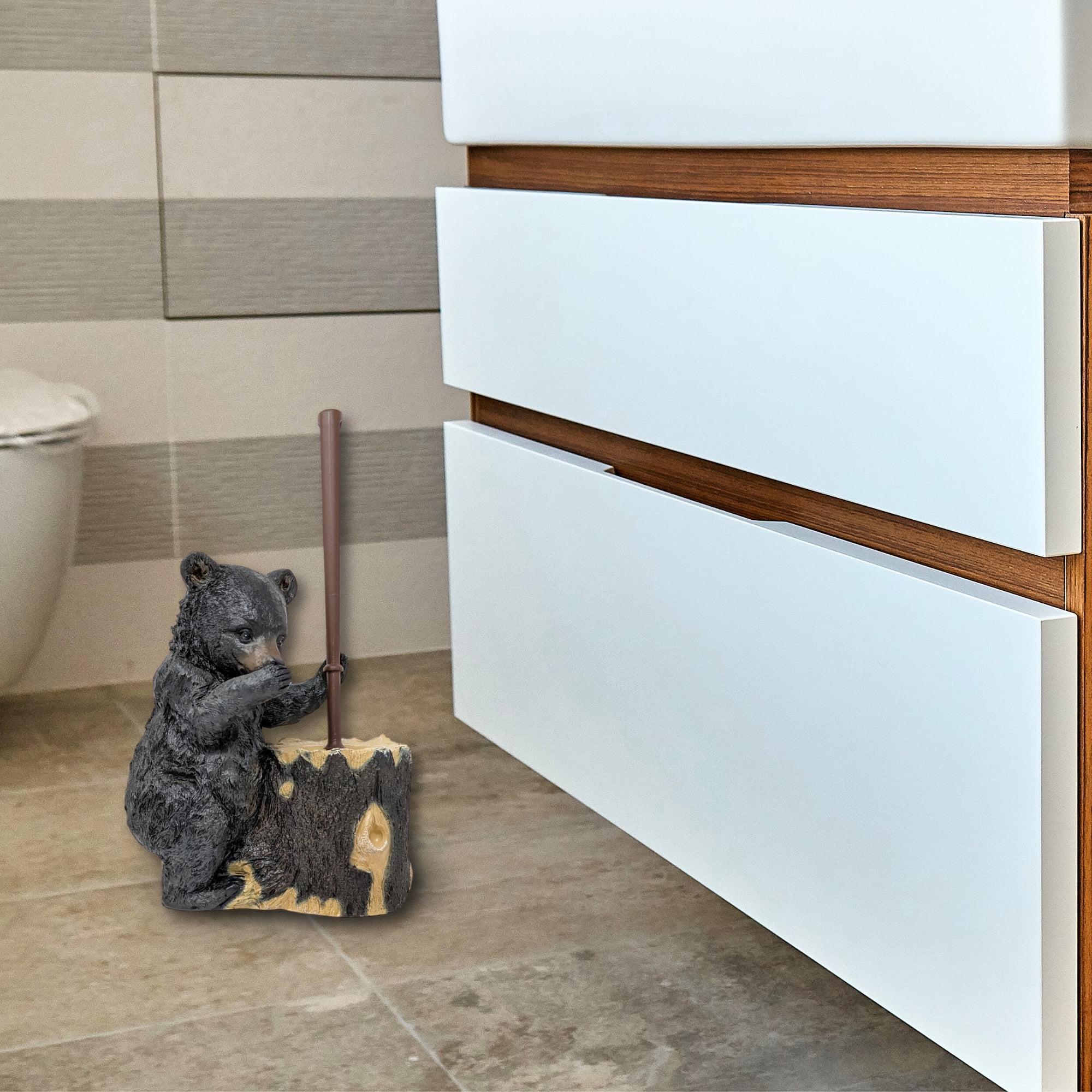 Black Bear Resin Toilet Brush Holder Set Rustic Lodge Cabin BathroomDecor Gift