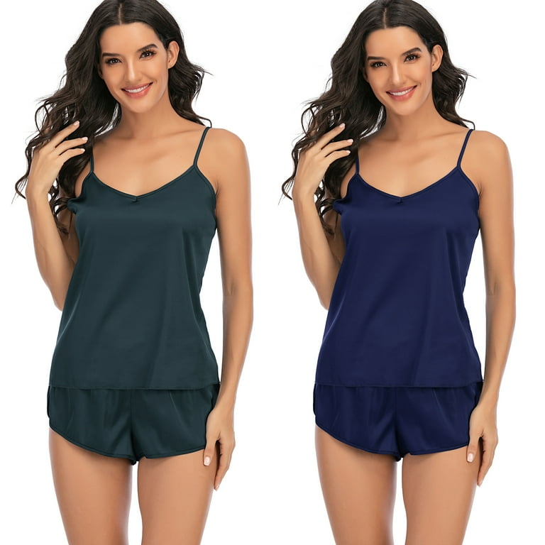 LELINTA 4 Pcs Pajama Set for Women Short Sleeves Sleepwear Nightwear Sets Solid Satin Babydoll Pajamas Set Sexy Lingerie Nightwear Ladies Home Dailywear Lounge Wear Green Walmart