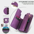 thumbnail image 5 of Compatible with Samsung Galaxy S25 Crossbody Wallet Phone Case,RFID Blocking PU Leather Shockproof Phone Case Women Men Kickstand flip Back Wrist Strap Zipper Credit Card Holder Slots,Darkpurple, 5 of 8