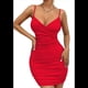 thumbnail image 1 of Vestidos de Cóctel para Mujer, Ajustados, con Escote en V, Tirantes Finos, Fruncidos, para Fiesta de Noche y Club Nocturno (2025) Rojo L, 1 of 8