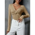 thumbnail image 4 of DOKOTOO Womens Long Sleeve V Neck Tops Fall Fitted Shirts Tight Basic Tee, 4 of 4