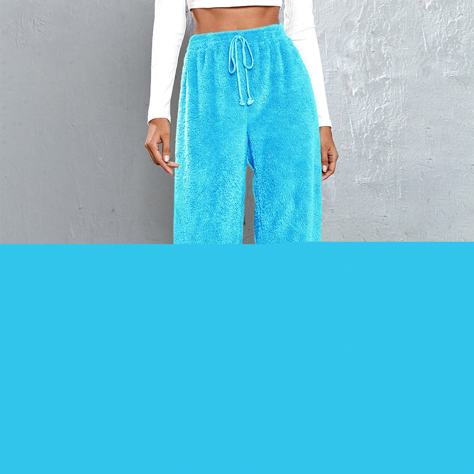 thumbnail image 2 of Women's Faux Lamb Fleece Sweatpants Elastic Waist Drawstring Solid Cuffed Loungewear Joggers with Pockets Blue 4XL, 2 of 5