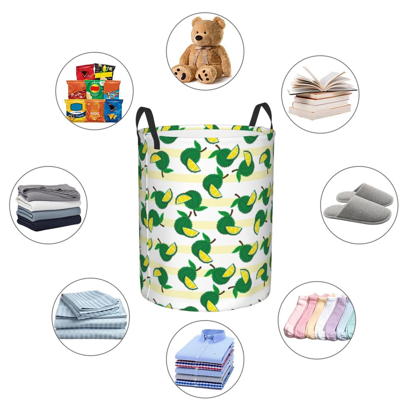 Large Laundry Basket with Handles - Cute Durian Stripe Kids Baby Dirty Clothes Laundry Hamper for Bedroom Aesthetic