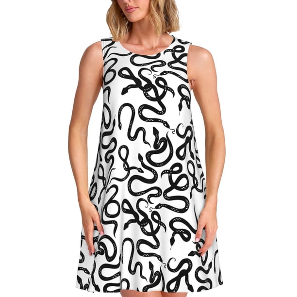Disketp Hand Drawn Snake para Vestido sin Mangas para Mujeres, Vestidos de Verano para Mujeres, Casual y Holgado para la Playa