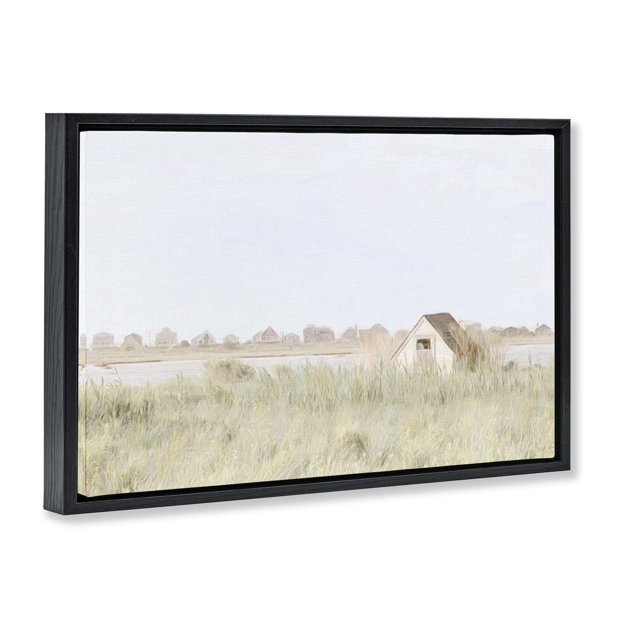Stupell Industries Swaying Grass By Cottage Landscape & Nature Painting Black Floater Framed Canvas Art Print Wall Art, 25 x 17